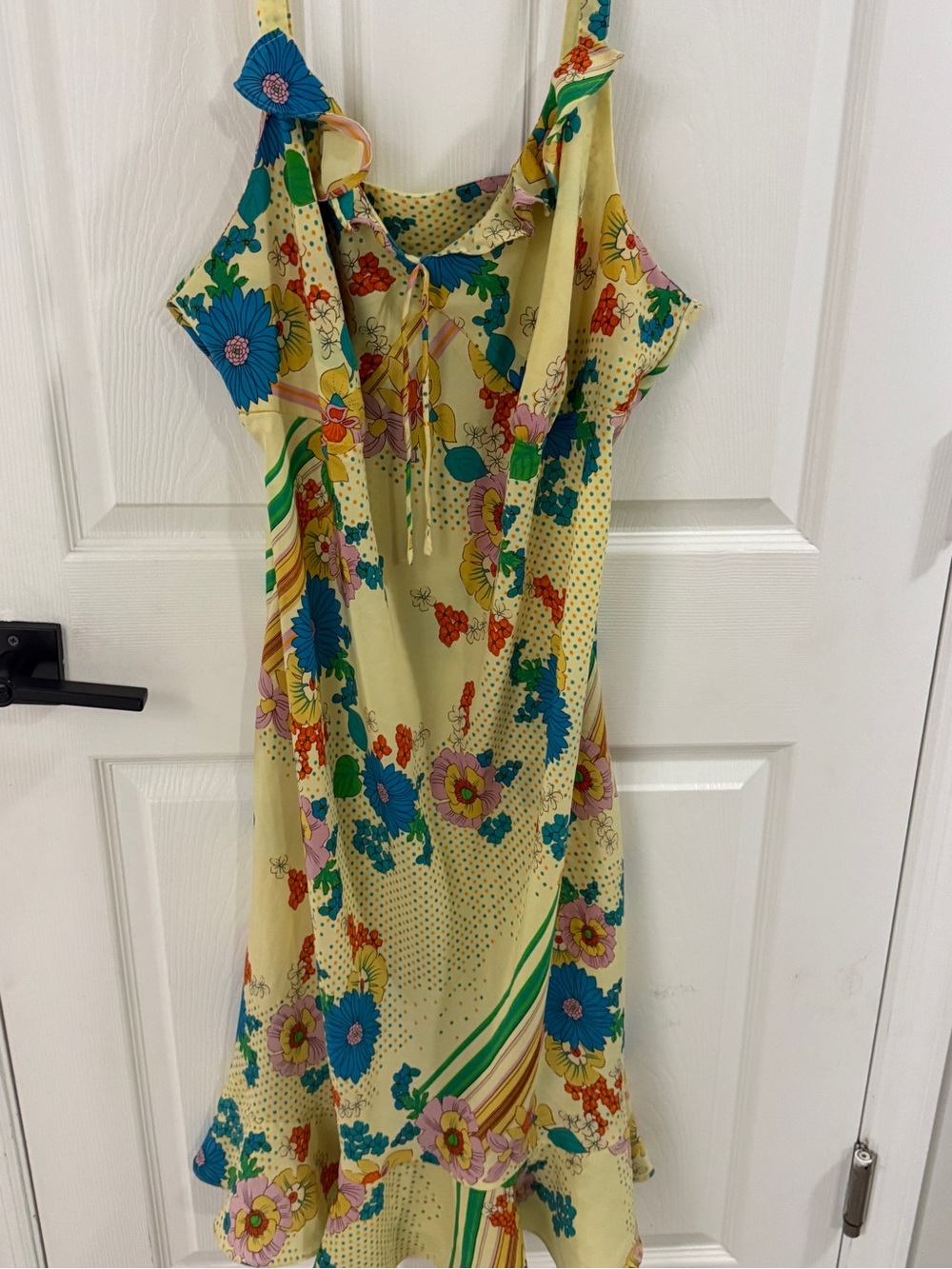 Mlle Gabrielle 20W Retro Floral Ruffle Dress Yellow Blue Plus Size